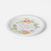 ピンク素朴イエローウォーター色フローラベビーシャワー ペーパープレート (アングル)
