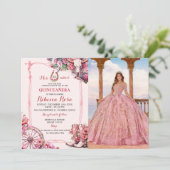 ピンク素朴ウエスタンチャラテーマキンセアニェラ写真 招待状 (スタンド正面)