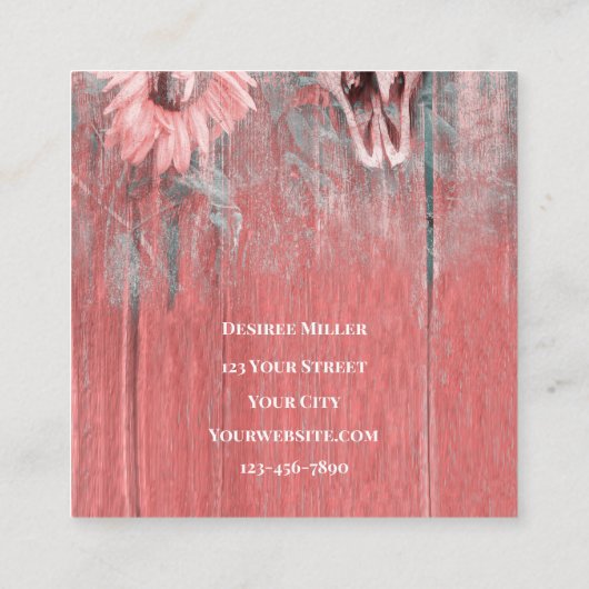 ピンク素朴ウエスタンブルスカルヒマワリ スクエア名刺 (裏面)