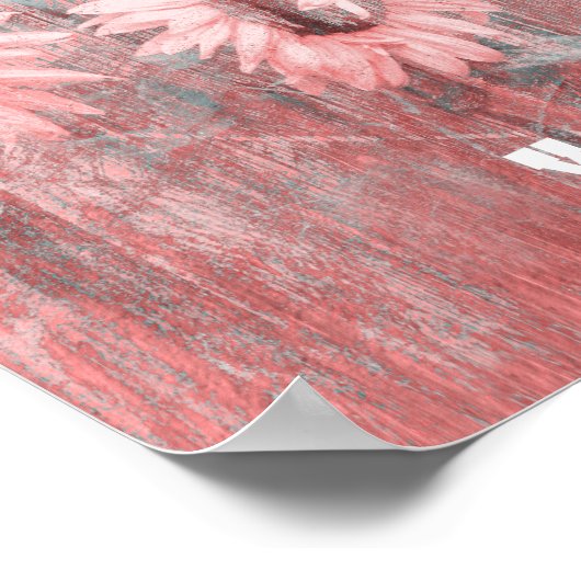 ピンク素朴ウエスタンブルスカルヒマワリ ポスター (角)