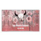 ピンク素朴ウエスタンブルスカルヒマワリ マグネット名刺 (正面)