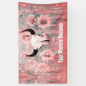 ピンク素朴ウエスタンブルスカルヒマワリ 横断幕 (縦)