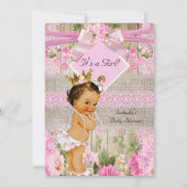 ピンク素朴ウッドバーラップガールベビーシャワーブルネット 招待状 (正面)