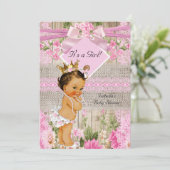 ピンク素朴ウッドバーラップガールベビーシャワーブルネット 招待状 (スタンド正面)