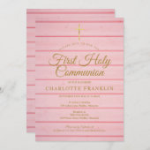 ピンク素朴ウッドファースト聖餐式招待状 招待状 (正面/裏面)