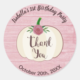 ピンク素朴ウッドホワイトカボチャフローラありがとう ラウンドシール