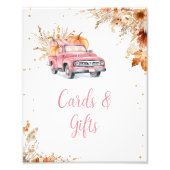 ピンク素朴カボチャのトラック赤ちゃんシャワーのサイン フォトプリント            (正面)