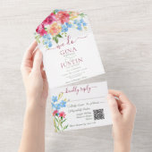 ピンク素朴カーネーション忘れと私はQRコード オールインワン招待状 (貼ってはがせる)