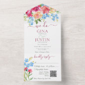 ピンク素朴カーネーション忘れと私はQRコード オールインワン招待状 (内側)