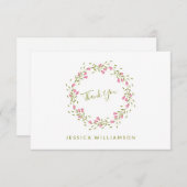 ピンク素朴ガーデンフラワーズカスタムブライダルシャワー サンキューカード (正面/裏面)