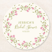 ピンク素朴ガーデンフラワーズカスタムブライダルシャワー ラウンドペーパーコースター (正面)