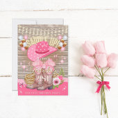 ピンク素朴ガーリー女性のカーボーイブーツハット誕生日 招待状