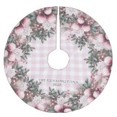 ピンク素朴ギンガムフローラクリスマスホリデー ブラッシュドポリエステルツリースカート (正面)