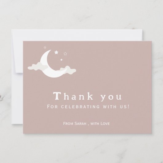 ピンク素朴クのサンキュー雲の赤ちゃんシャワー サンキューカード (正面)