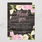 ピンク素朴クリームフローラ誕生日 サンキューカード (正面/裏面)