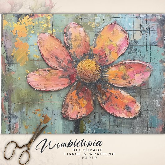 ピンク素朴グランジのデイジー抽象芸術フローラの分離 薄葉紙