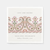 ピンク素朴グリーンフローラペイズリーモチ結婚ーズ スタンダードカクテルナプキン (正面)