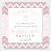 ピンク素朴グレイのバプテ感謝していィスステッカーに賛成 スクエアシール (正面)