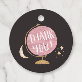 ピンク素朴グローブアドベンチャーテーマベビーシャワー フェイバータグ