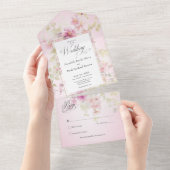 ピンク素朴セージ水カラーフローラピンクNoディナー オールインワン招待状 (貼ってはがせる)