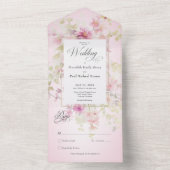 ピンク素朴セージ水カラーフローラピンクNoディナー オールインワン招待状 (内側)