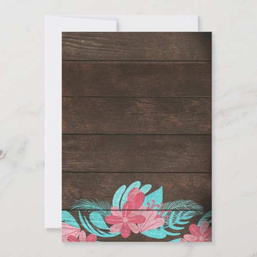 ピンク素朴ティール(緑がかった色)フローラウッドガールベビーシャワー 招待状 (裏面)