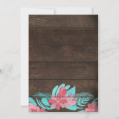 ピンク素朴ティール（緑がかった色）フローラウッドバ結婚ンズ 招待状 (裏面)