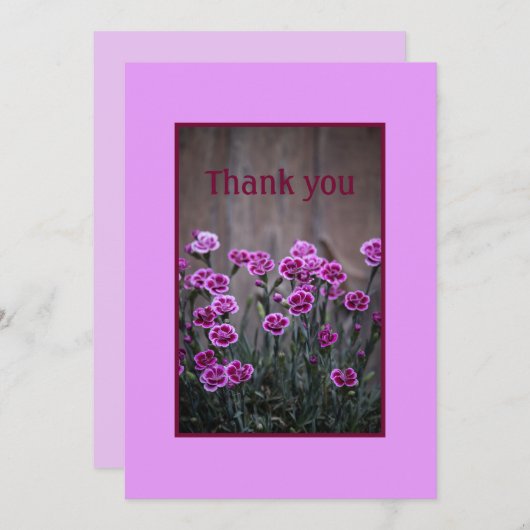 ピンク素朴ディアンツスフラワーズフラットサンキューカード サンキューカード (正面/裏面)
