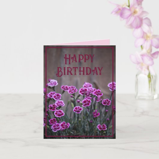 ピンク素朴ディアンツス花誕生日 カード (蘭)