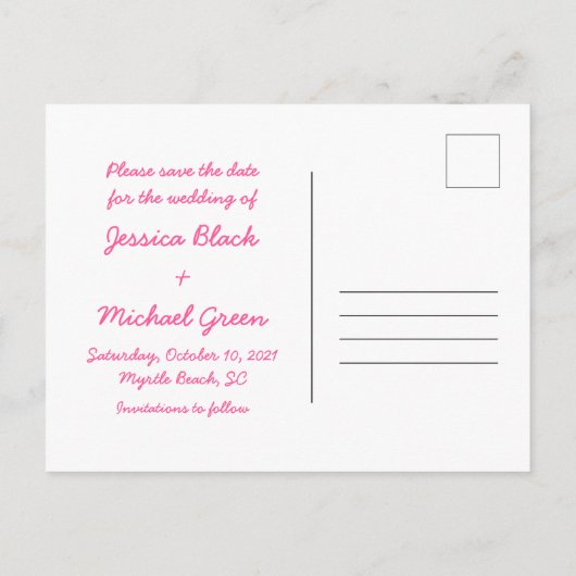 ピンク素朴デイジーウッドフォトウェディングデートを保存 案内ポストカード (裏面)