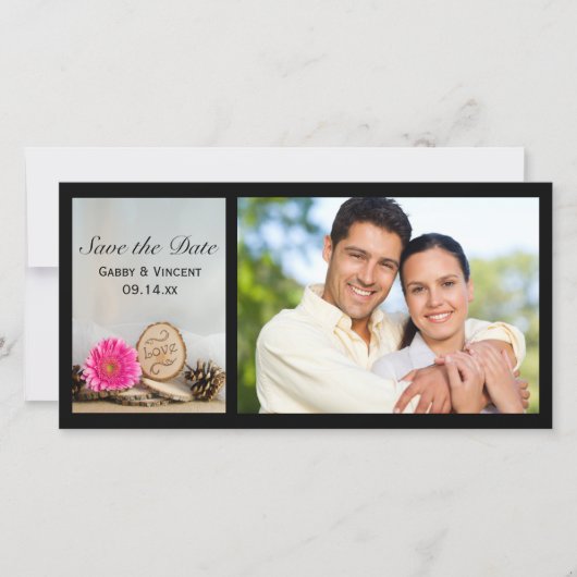 ピンク素朴デイジーウッドランド結婚式の日付を保存 セーブザデート (正面)