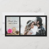 ピンク素朴デイジーウッドラ結婚ンド サンキューカード (正面)