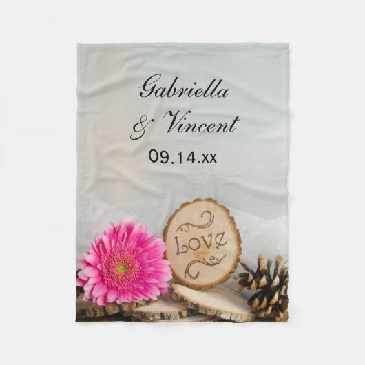 ピンク素朴デイジーウッドラ結婚ンド フリースブランケット (正面)