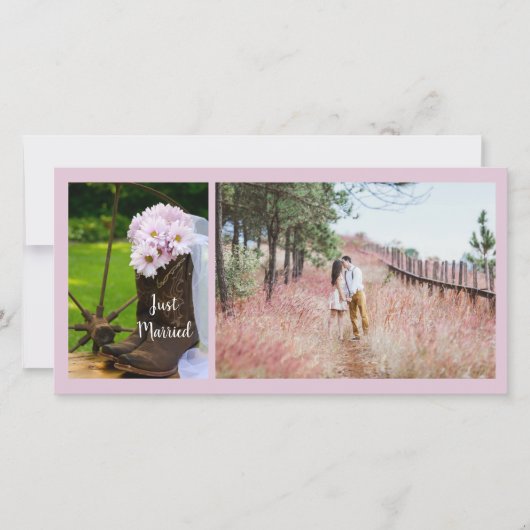 ピンク素朴デイジーカウボーイブーツたった今結婚しました 案内状 (正面)