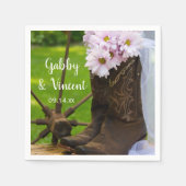 ピンク素朴デイジーカウボーイブーツウェスタン結婚ズ スタンダードカクテルナプキン (正面)