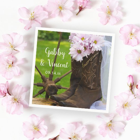 ピンク素朴デイジーカウボーイブーツウェスタン結婚ズ スタンダードカクテルナプキン