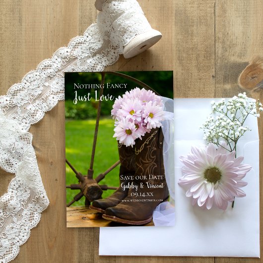 ピンク素朴デイジーカウボーイブーツウェスタン結婚ズ セーブザデート