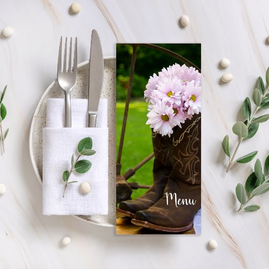 ピンク素朴デイジーカウボーイブーツウェスタン結婚ズ メニュー