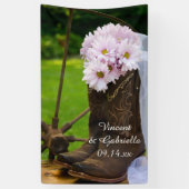 ピンク素朴デイジーカウボーイブーツウェスタン結婚ズ 横断幕 (縦)