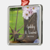 ピンク素朴デイジーカウボーイブーツカントリーウェディング メタルオーナメント (左)