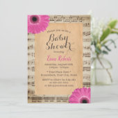 ピンク素朴デイジーフローラヴィンテージ音楽ベビーシャワー 招待状 (スタンド正面)