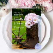 ピンク素朴デイジーブーツ結婚ズのリハーサルディナー 招待状