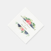 ピンク素朴ネイビーバラフローラフレームカスタムウェディング スタンダードカクテルナプキン (角)