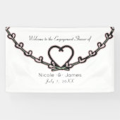 ピンク素朴ハートつる植物ブライダルシャワーカスタムパーティー 横断幕 (横)