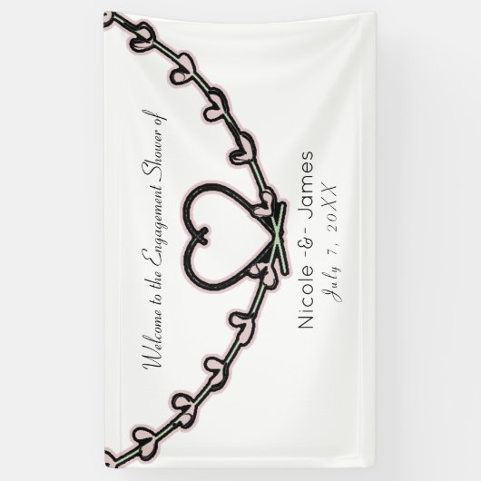 ピンク素朴ハートつる植物ブライダルシャワーカスタムパーティー 横断幕 (縦)