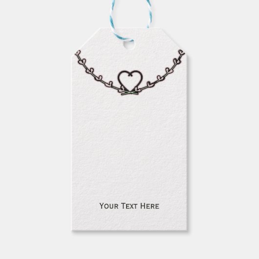 ピンク素朴ハートつる植物ブライダルシャワーパーティーの好意 ギフトタグ (正面)