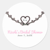 ピンク素朴ハートつる植物ブライダルシャワーパーティーの好意 ラウンドシール (正面)