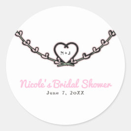 ピンク素朴ハートつる植物ブライダルシャワーパーティーの好意 ラウンドシール