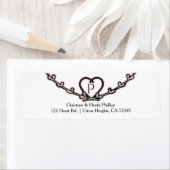 ピンク素朴ハートつる植物ブライダルシャワー招待 ラベル (インサイチュ)