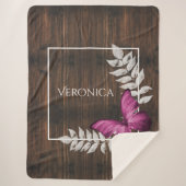 ピンク素朴バタフライパーソナライズされたシェルパブランケット シェルパブランケット (正面)